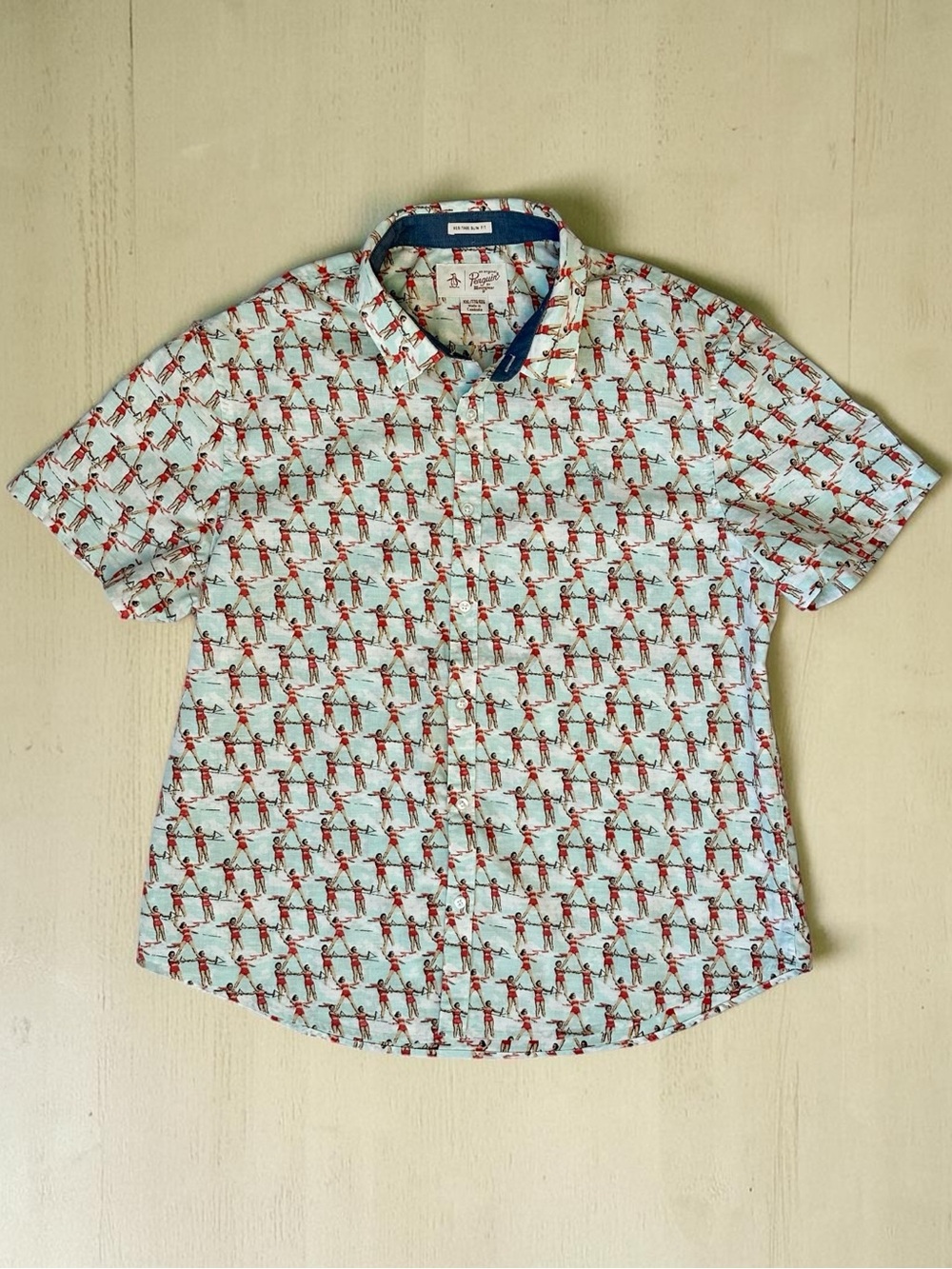 Original Penguin Short-Sleeve Button-Up Shirt With Water Skier Graphics Men XXL